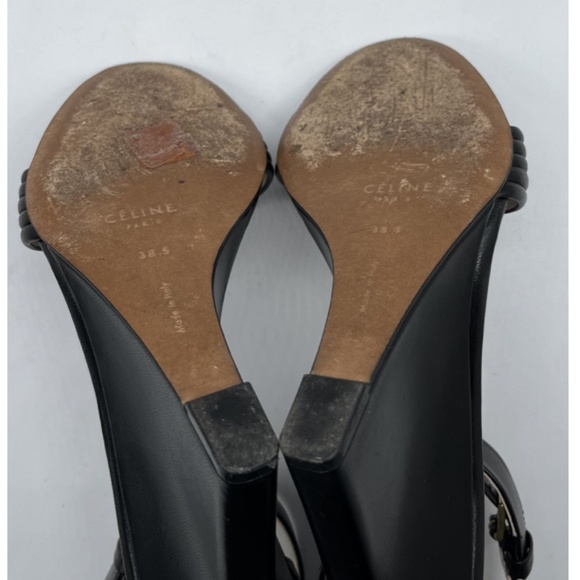 Celine by Phoebe Philo Pre-Fall 2010 Runway Black Leather Open Toe Wedge sz 38.5 - Picture 6 of 6